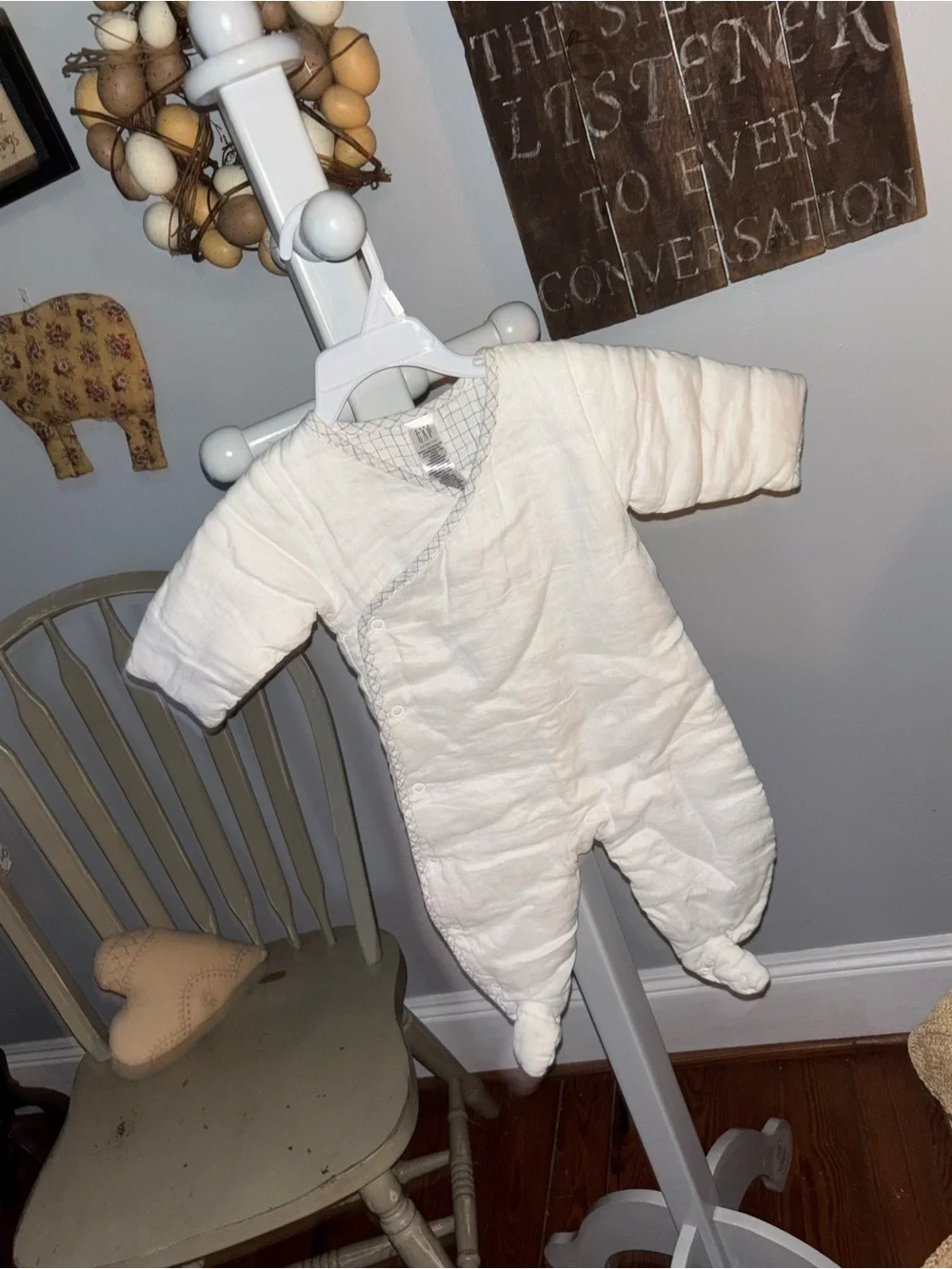Baby gap  3-6 mos White Cotton Baby Sleep Sack Romper with Pink Trim